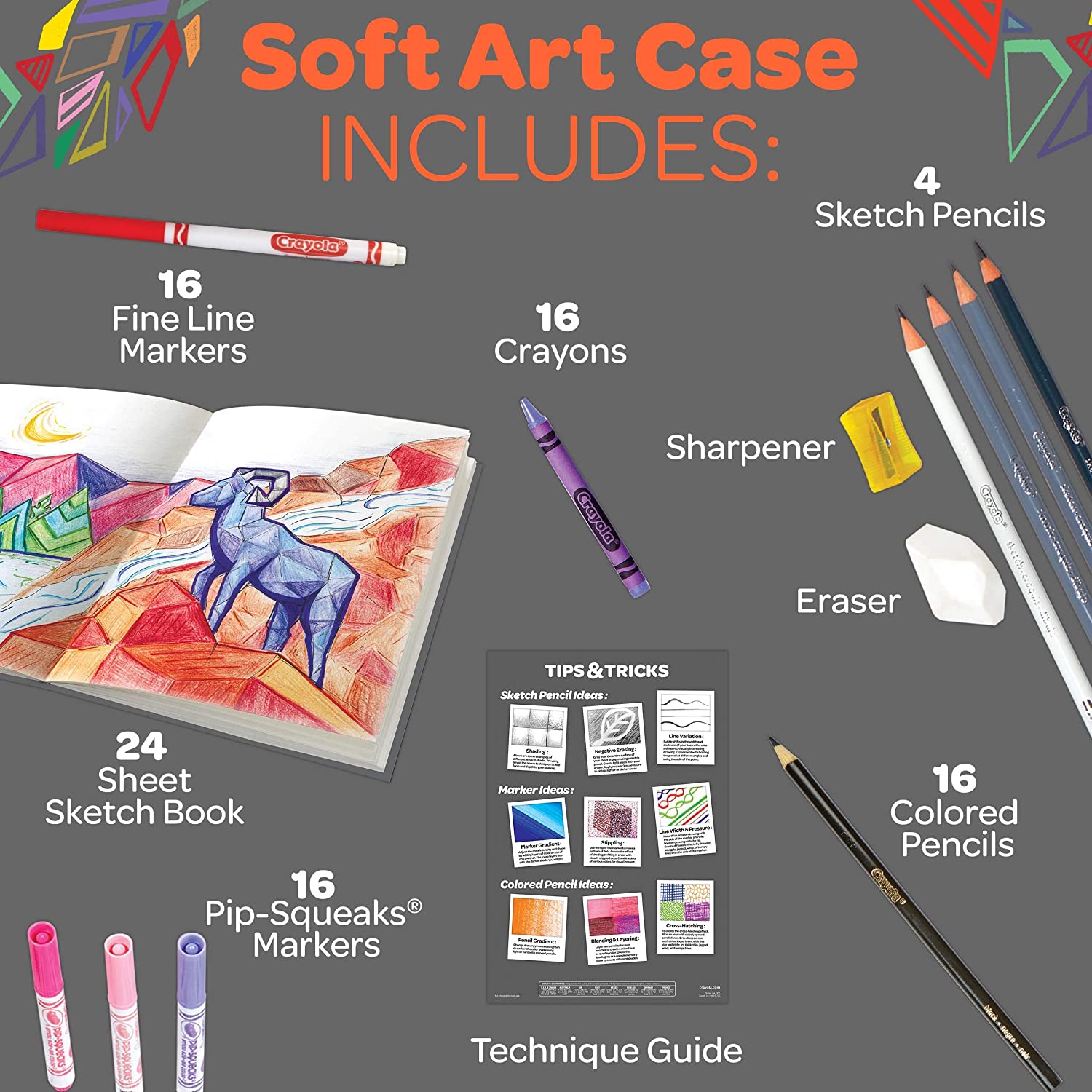 Crayola - Sketch & Color Art Kit 70+ Piece Set with Sketchbook 7