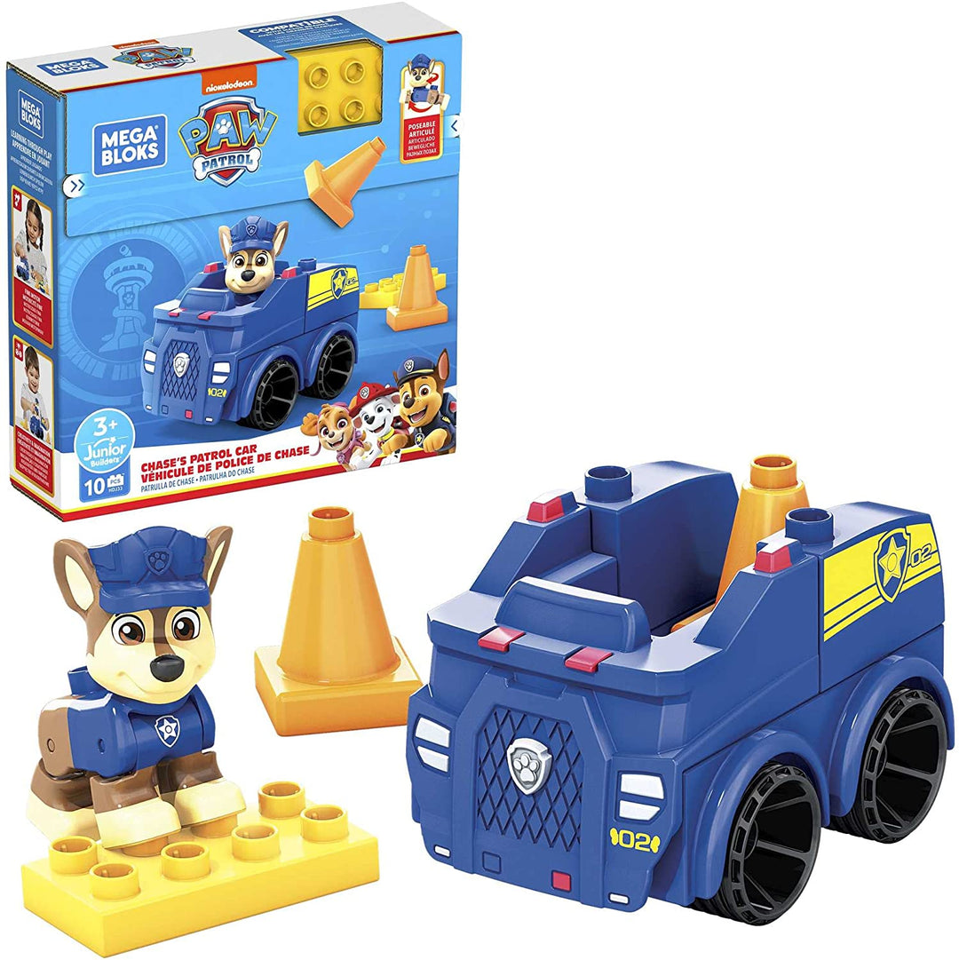 Mega Bloks PAW Patrol Chase's Police Car Building Set - 9-Piece Buildable Vehicle with Articulated Figure