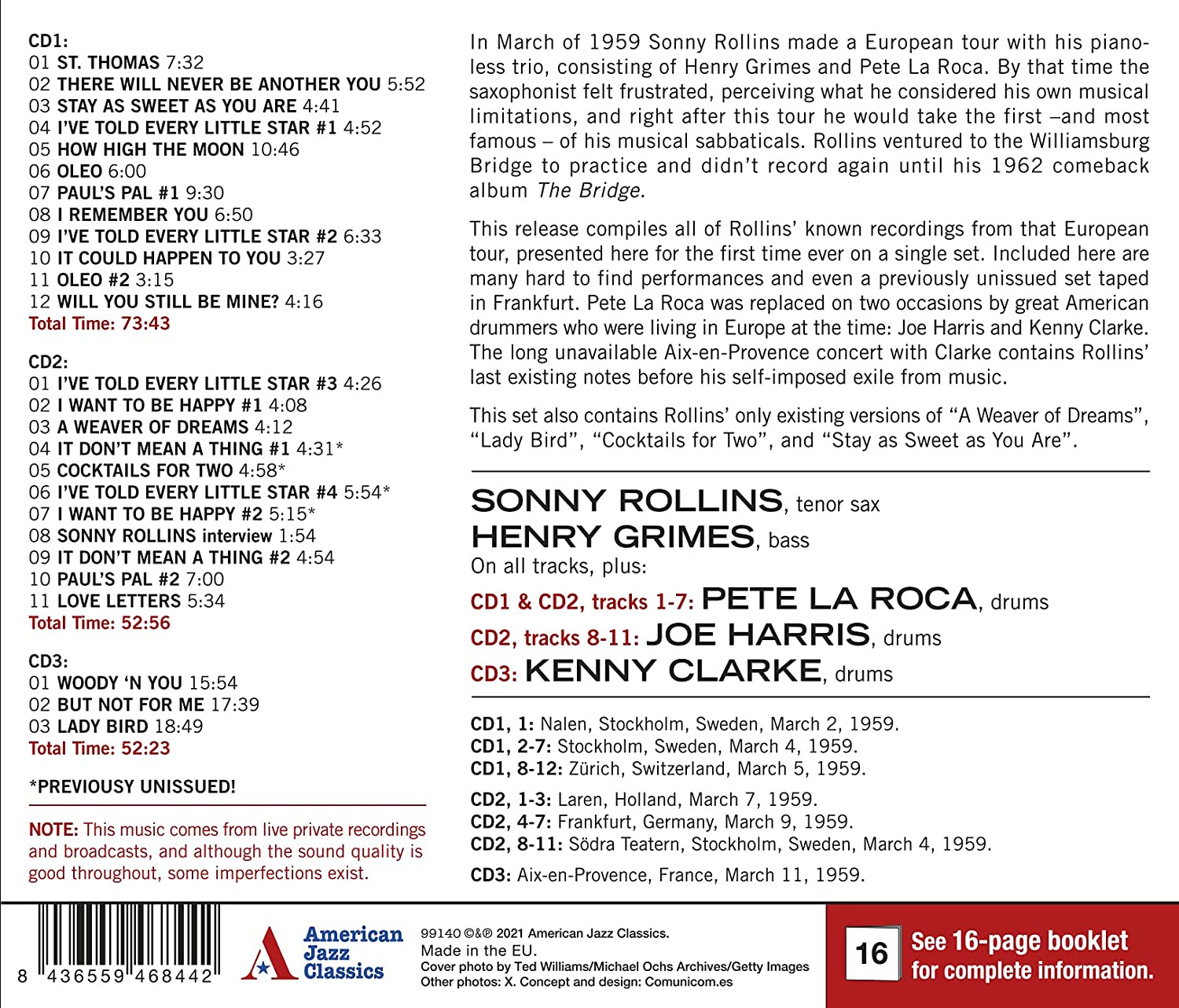 Sonny Rollins - Live in Europe 1959 - Complete Recordings [Audio CD] 2