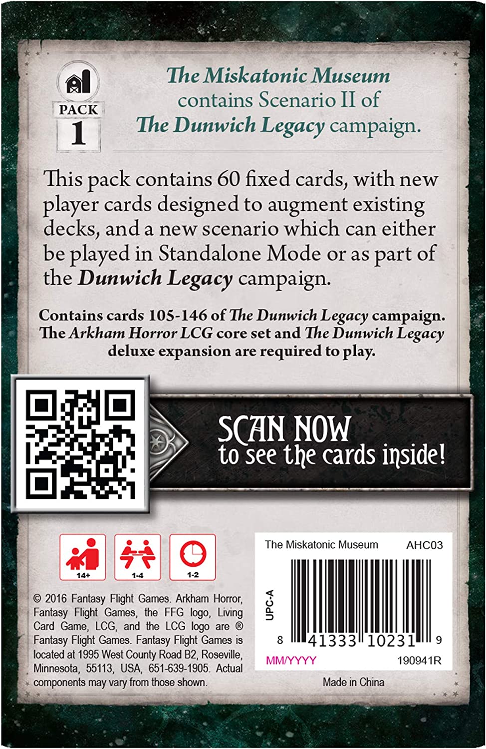 Fantasy Flight Games Arkham Horror: The Card Game The Miskatonic Museum Mythos Pack Expansion 5