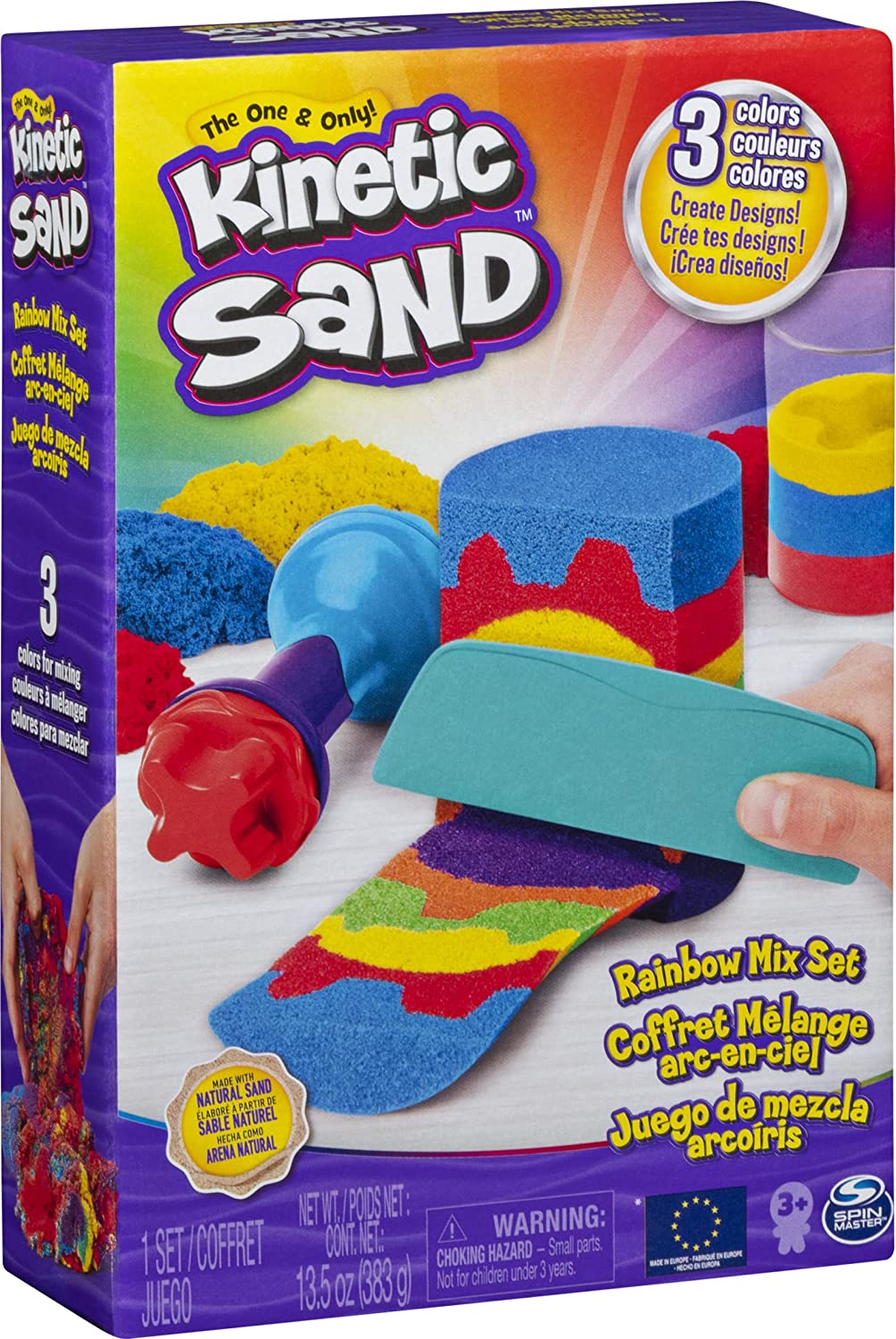 Kinetic Sand Rainbow Mix Set with 3 Colours of Kinetic Sand (382g)