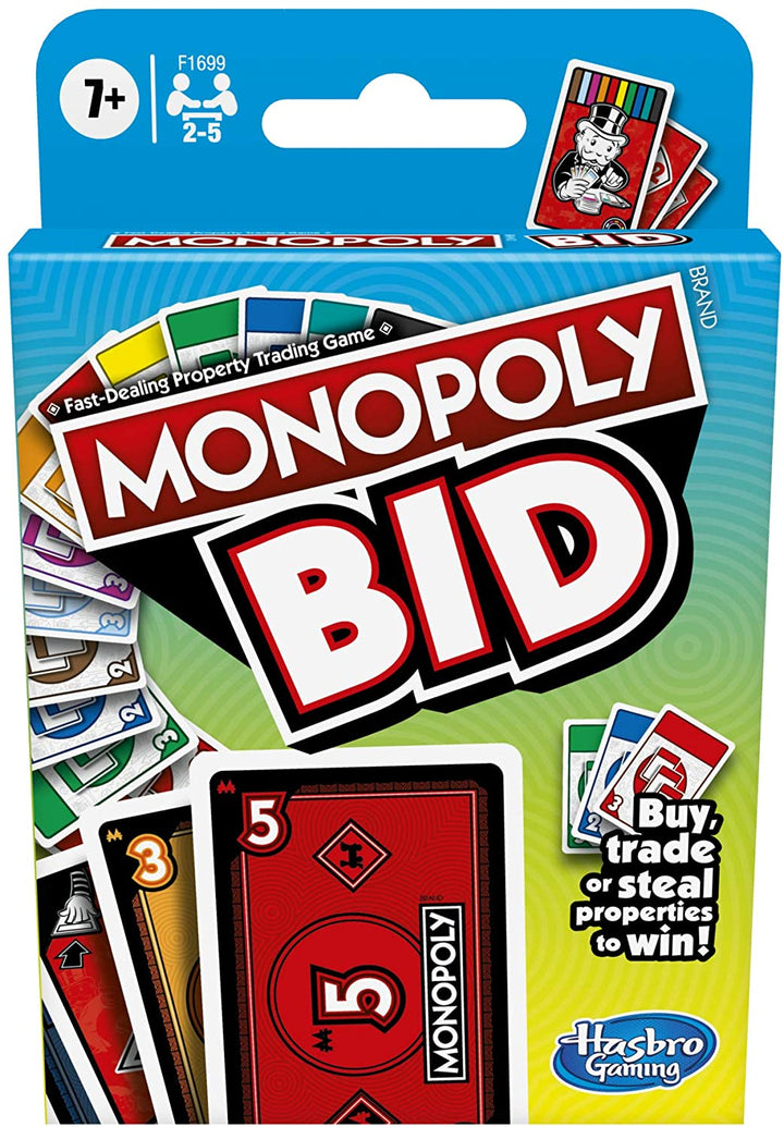Monopoly Bid Game, schnelles Kartenspiel für 4 Spieler Spiel für Familien und Kinder ab 7 Jahren