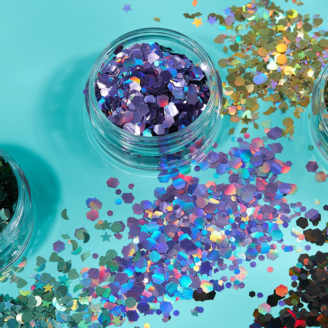 Smiffys Holographic Glitter Shapes di Moon Glitter - Viola - 3g