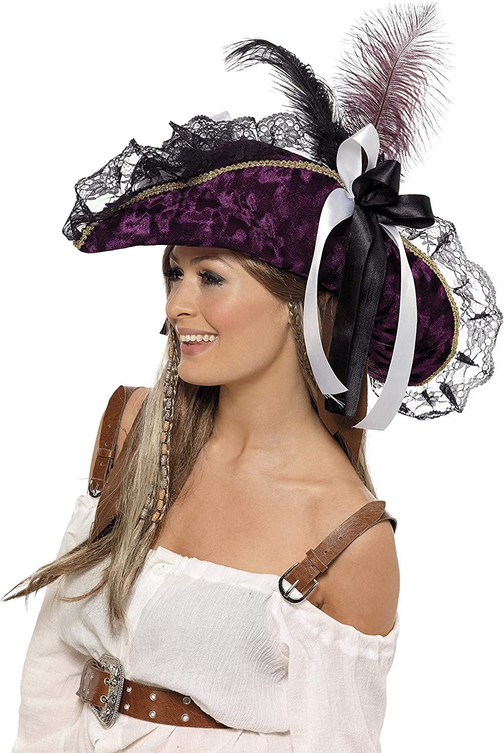 Smiffys Fever Marauding Pirate Hat with Feathers and Ribbon (33623)