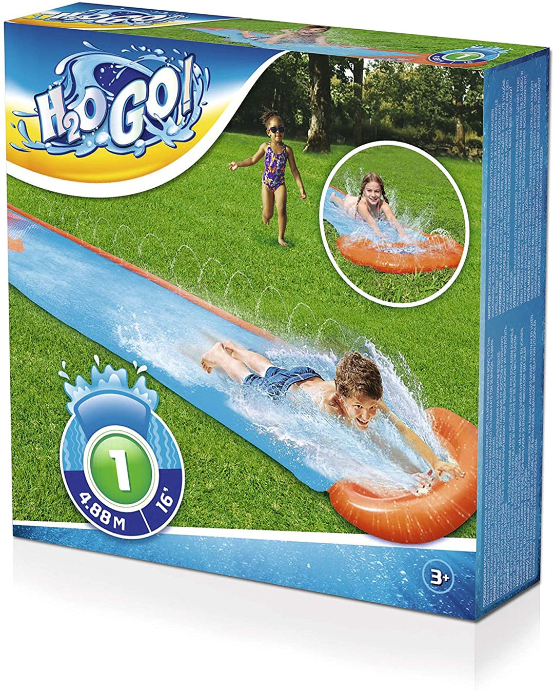Scivolo d&#39;acqua singolo Bestway H20GO, scivolo gonfiabile da 4,88 m e scivolo con irrigatori integrati