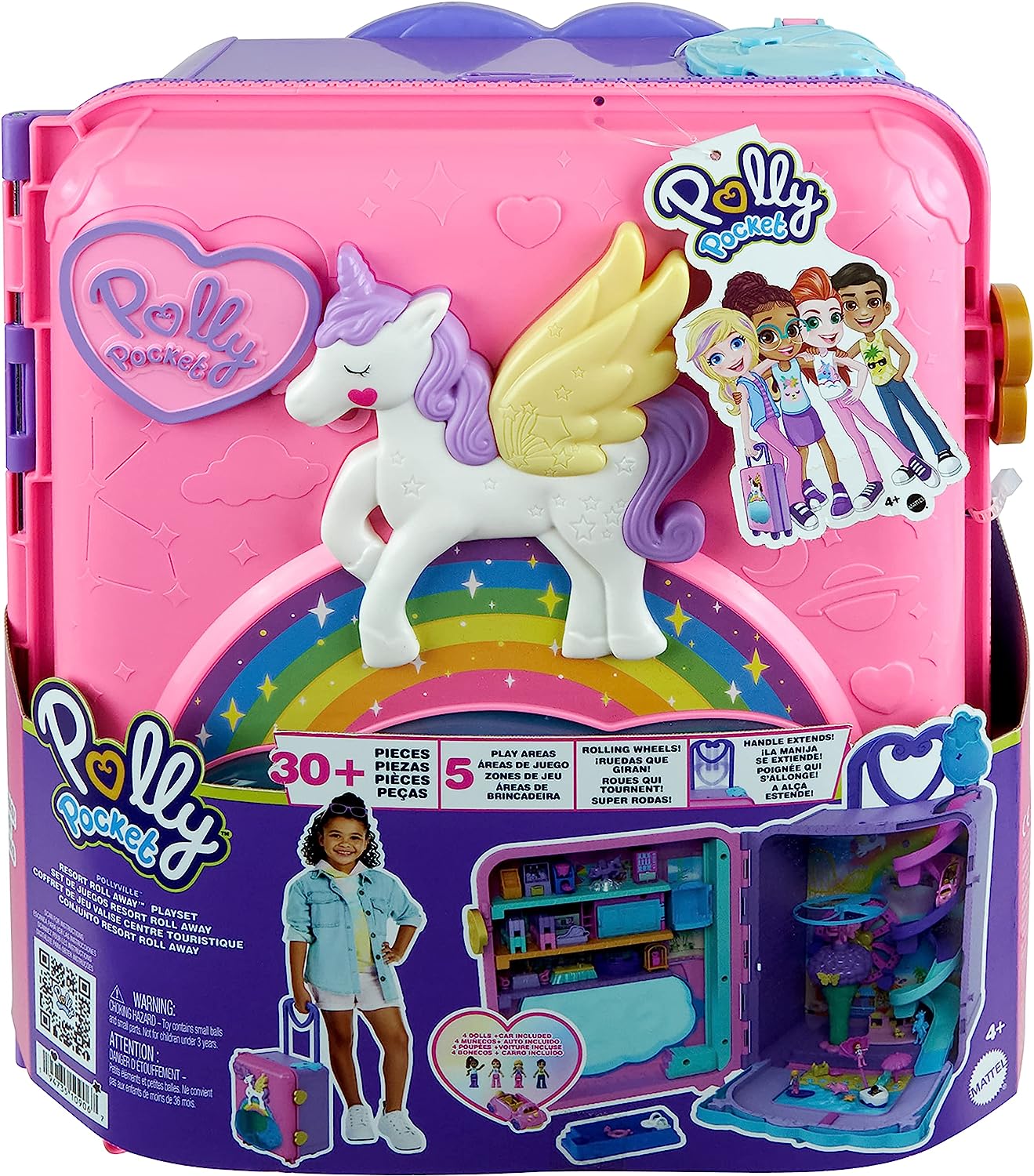 Polly Pocket Pollyville Resort Roll Away Playset - 4 Dolls, 1 Vehicle, 25+ Accessories, Ages 4-10 2